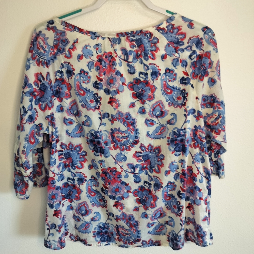 Tommy Hilfiger Blue/Red Paisley Blouse Sz L Boho Preppy Cottagecore Prairie - Picture 3 of 9